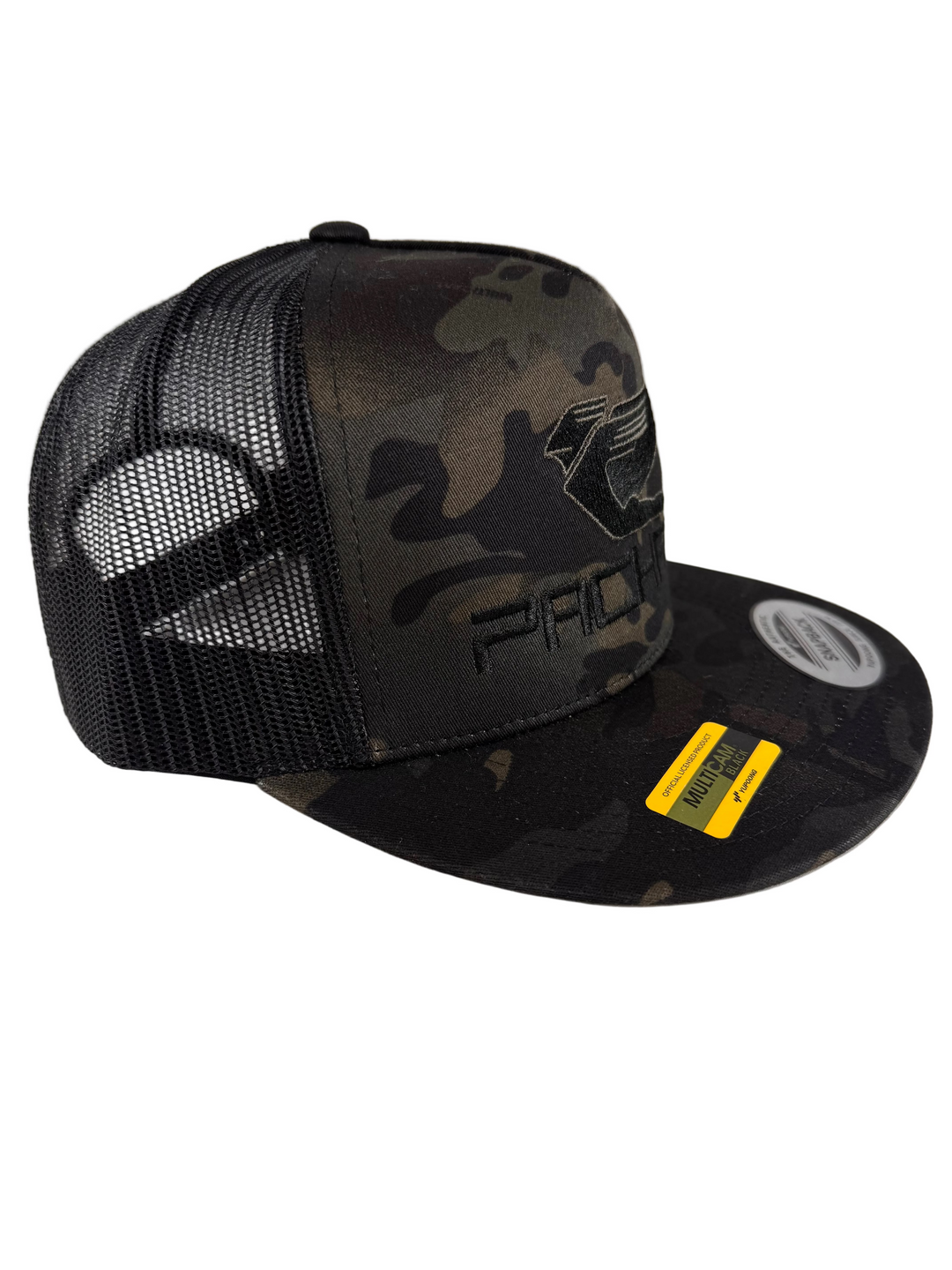 Embroidered Trucker Hat Flat Brim Black Camo Logo