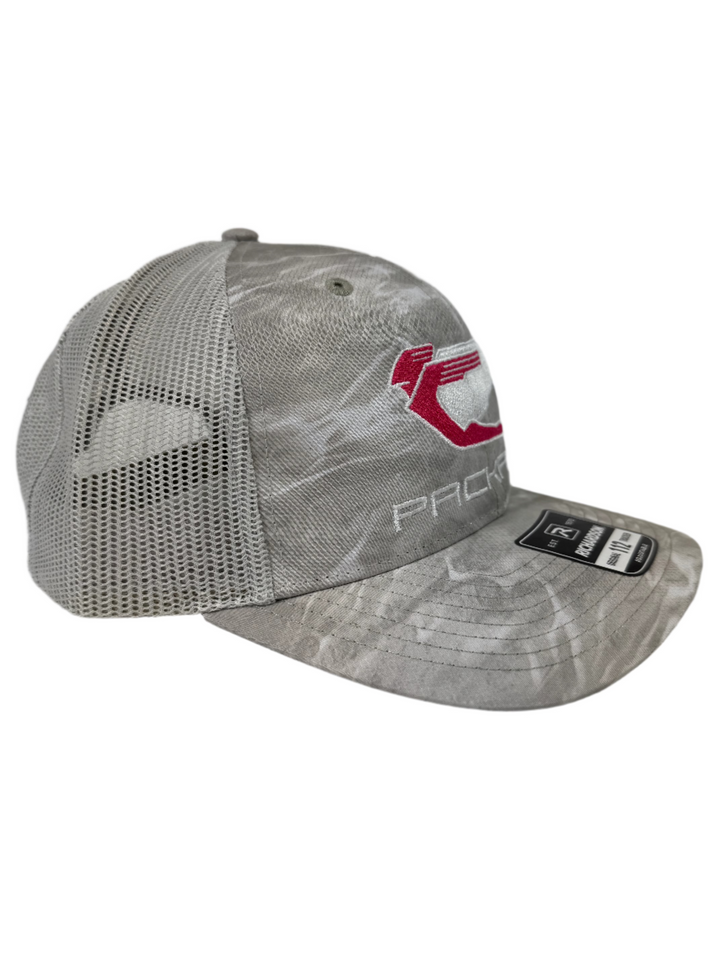 Embroidered Trucker Hat Curved Brim Pink Logo